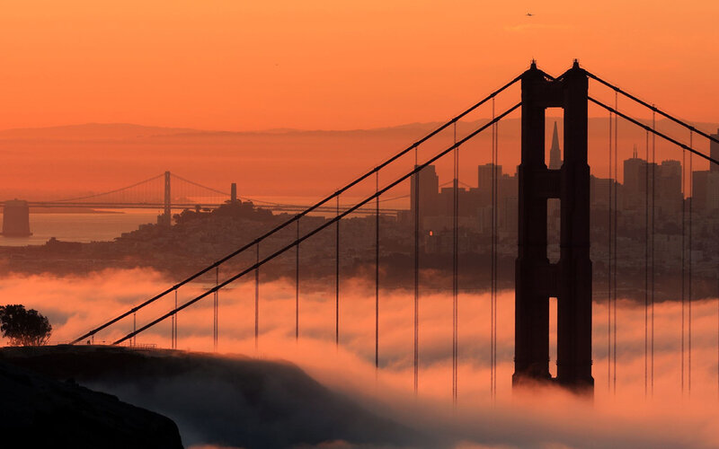 Golden Gate Bridge at sunrise