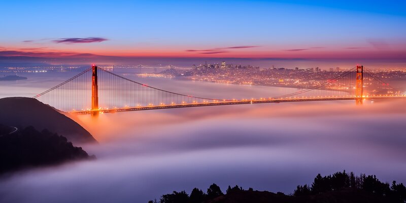 Golden Gate Bridge at sunrise