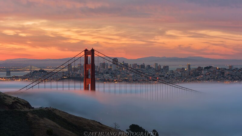 Golden Gate Bridge at Sunrise — Orange, Serene