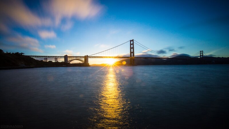 Golden Gate Bridge at Sunset — Blue, Dramatic, Photograph, Sun