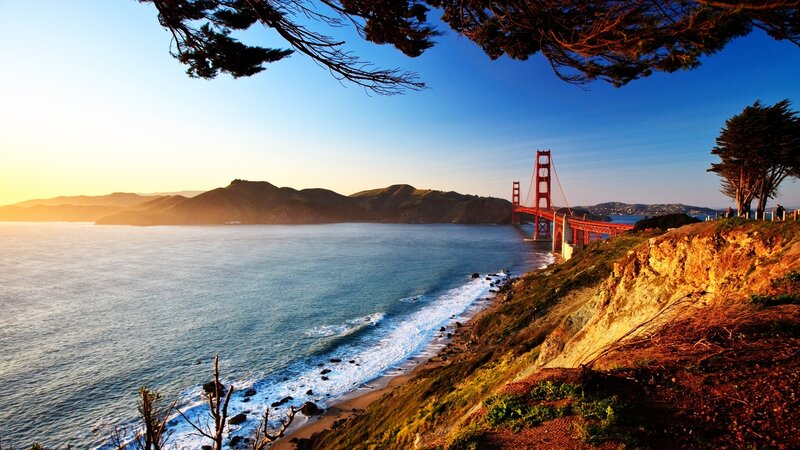 Golden Gate Bridge at Sunset — Blue, Serene, Photograph