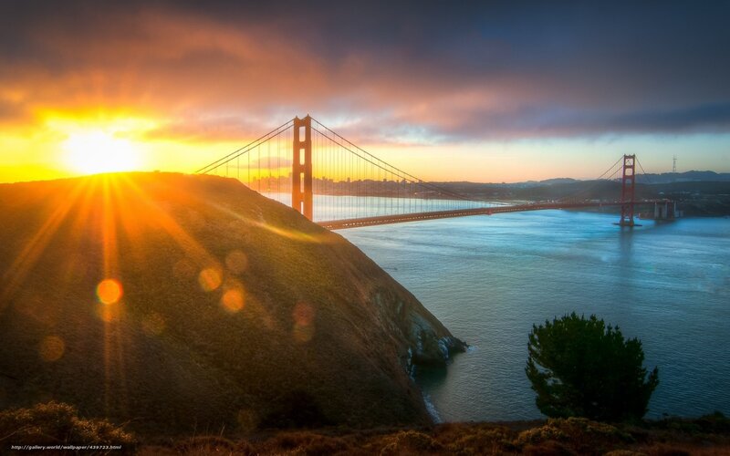 Golden Gate Bridge at Sunset — Orange, Dramatic, Photograph, Sun