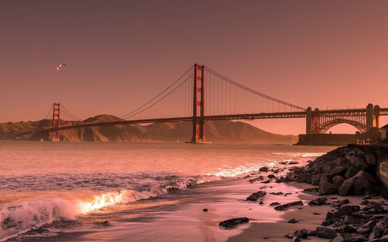 Golden Gate Bridge at Sunset — Orange, Serene
