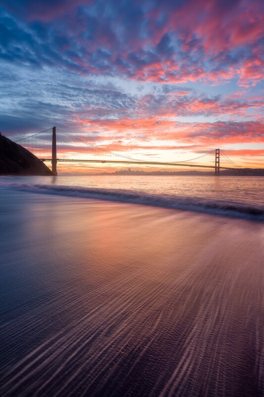 Golden Gate Bridge at Sunset — Pink, Dramatic