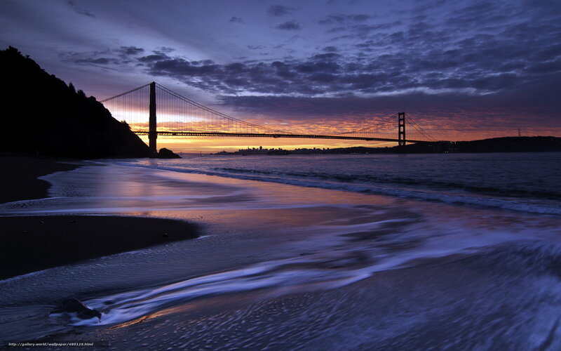 Golden Gate Bridge at Sunset — Purple, Dramatic, Photograph