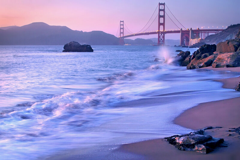 Golden Gate Bridge at Sunset — Purple, Serene
