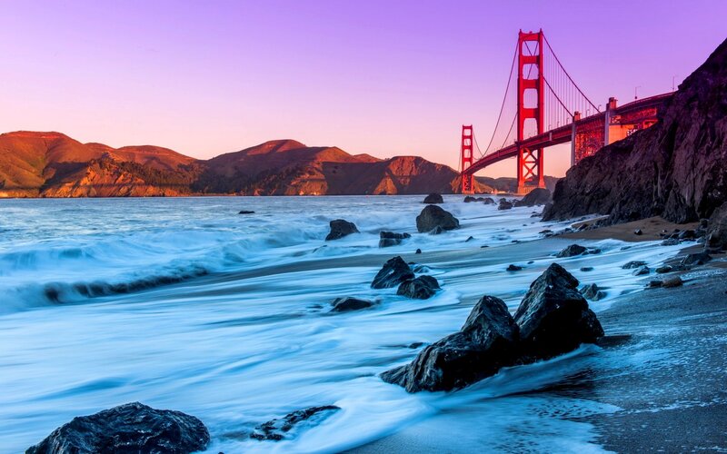 Golden Gate Bridge at Sunset — Purple