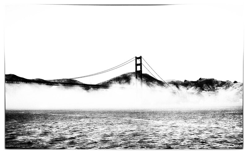 Golden Gate Bridge — Black, Dramatic, Photograph, Fog