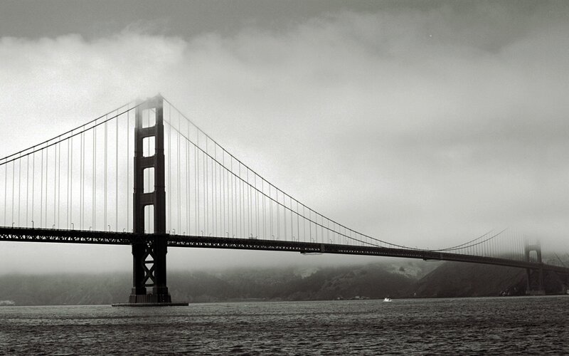 Golden Gate Bridge — Black, Dramatic, Photograph, Fog, Water