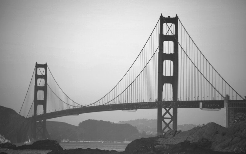 Golden Gate Bridge — Black, Dramatic, Photograph, Hills