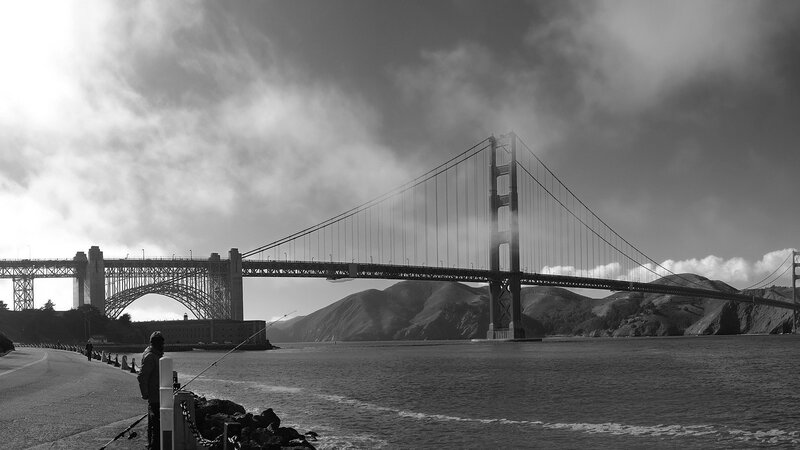Golden Gate Bridge — Black, Dramatic, Photograph, Person