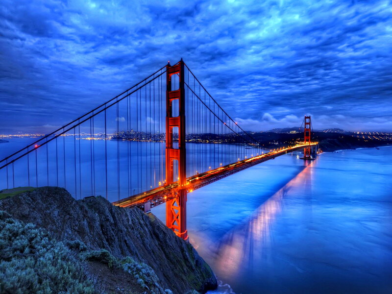 Golden Gate Bridge — Blue, Dramatic, Night, Photograph, City Skyline