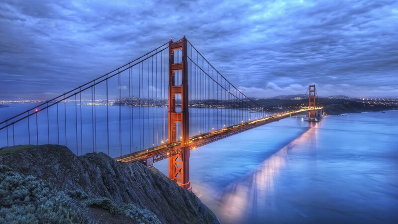 Golden Gate Bridge — Blue, Dramatic, Night, Photograph