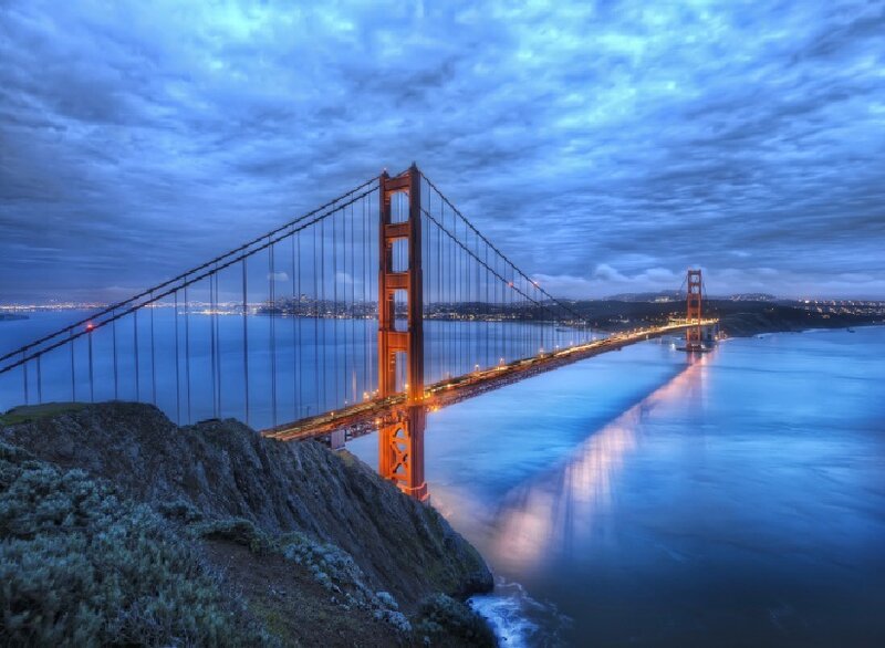 Golden Gate Bridge — Blue, Dramatic, Night