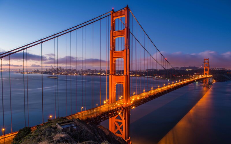Golden Gate Bridge — Blue, Dramatic, Sunset, Photograph, City Skyline, Bay, Skyline
