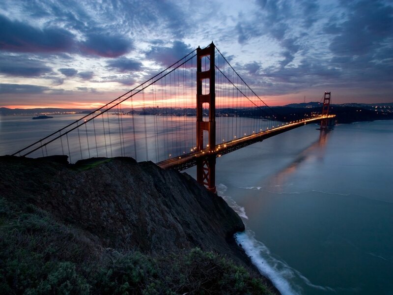 Golden Gate Bridge — Blue, Dramatic, Sunset, Photograph, Ocean