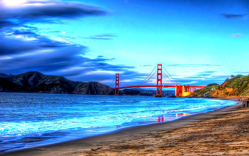 Golden Gate Bridge — Blue, Dramatic, Sunset, Photograph