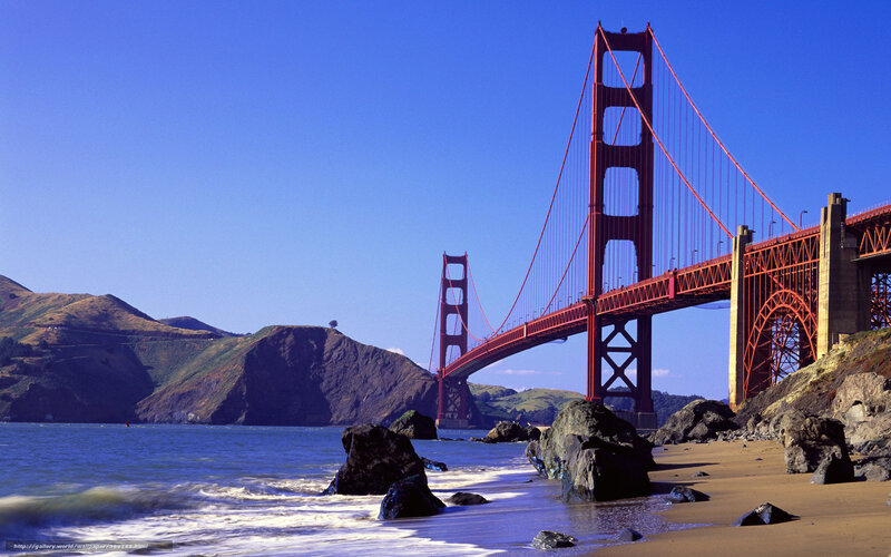 Golden Gate Bridge — Blue, Serene, Afternoon, Photograph, Ocean, Hills, Rocks