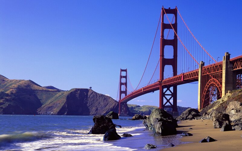 Golden Gate Bridge — Blue, Serene, Afternoon, Photograph, Ocean, Hills