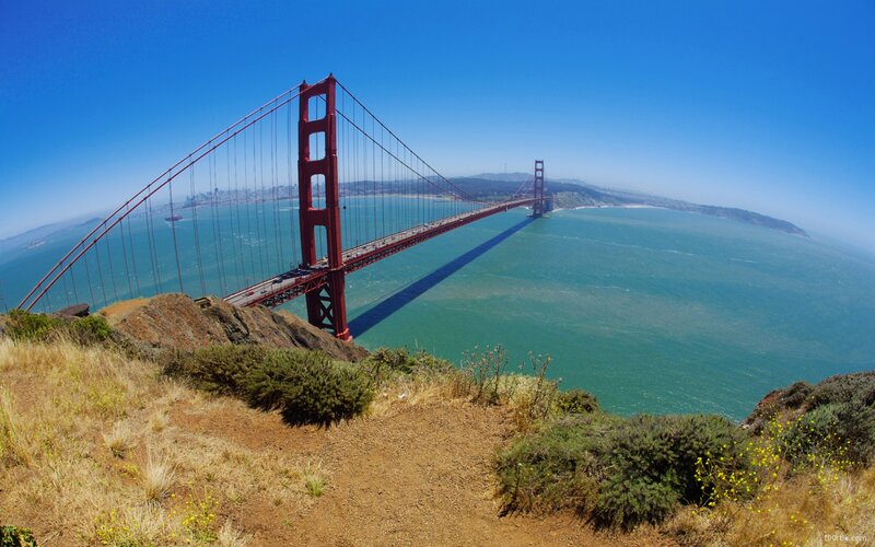 Golden Gate Bridge — Blue, Serene, Afternoon, Photograph, Ocean, Sky, Hills