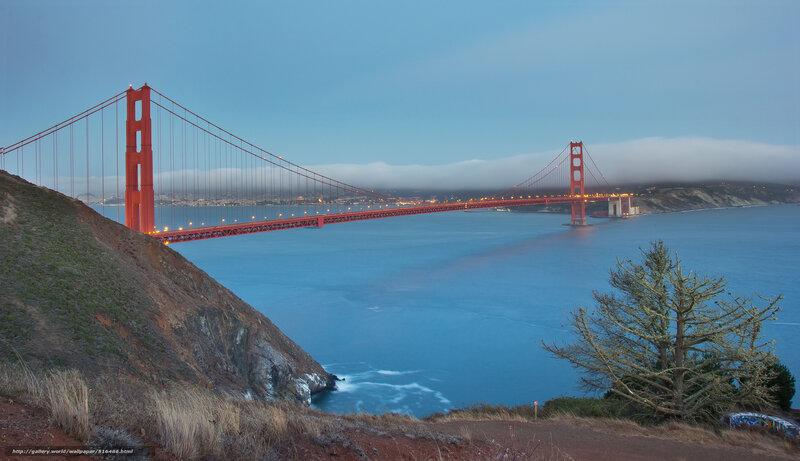 Golden Gate Bridge — Blue, Serene, Morning, Photograph, Hills