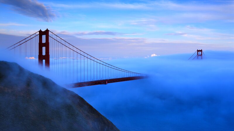 Golden Gate Bridge — Blue, Serene, Morning