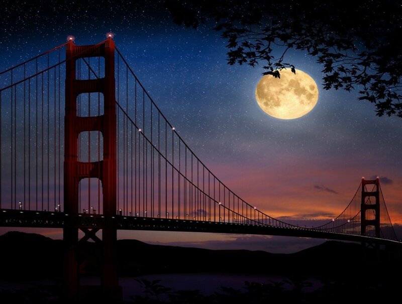 Golden Gate Bridge — Blue, Serene, Night