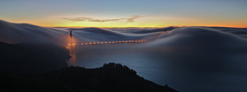 Golden Gate Bridge — Blue, Serene, Sunrise