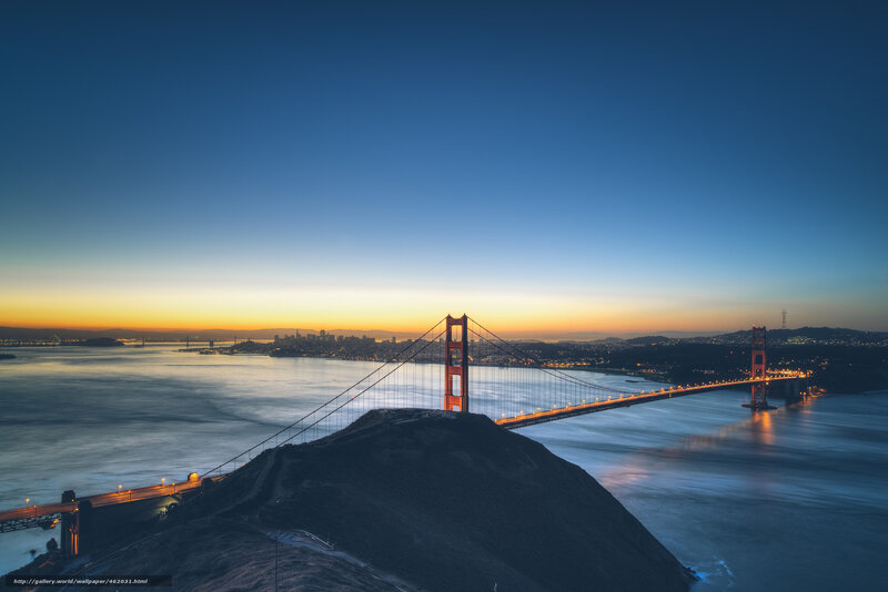 Golden Gate Bridge — Blue, Serene, Sunset, Photograph, City Skyline