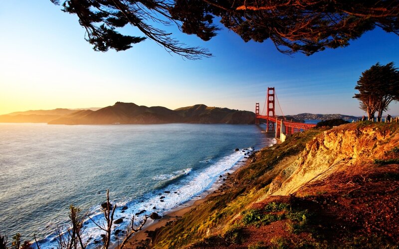 Golden Gate Bridge — Blue, Serene, Sunset, Photograph