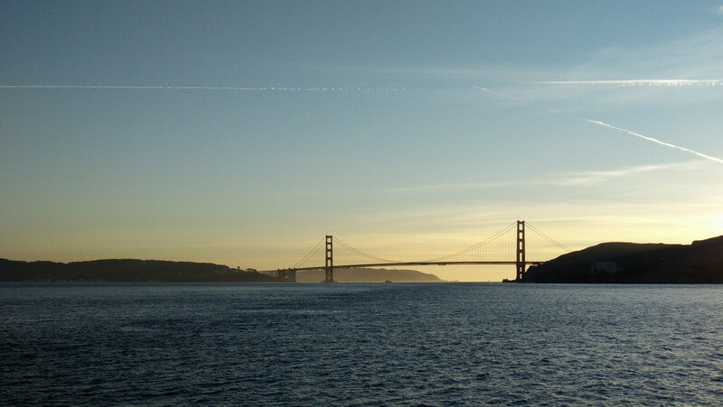 Golden Gate Bridge — Blue, Serene, Sunset, Photograph, Water, Sky, Hills