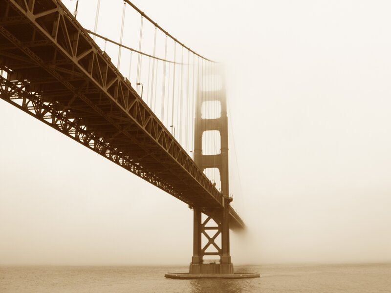 Golden Gate Bridge — Brown, Misty
