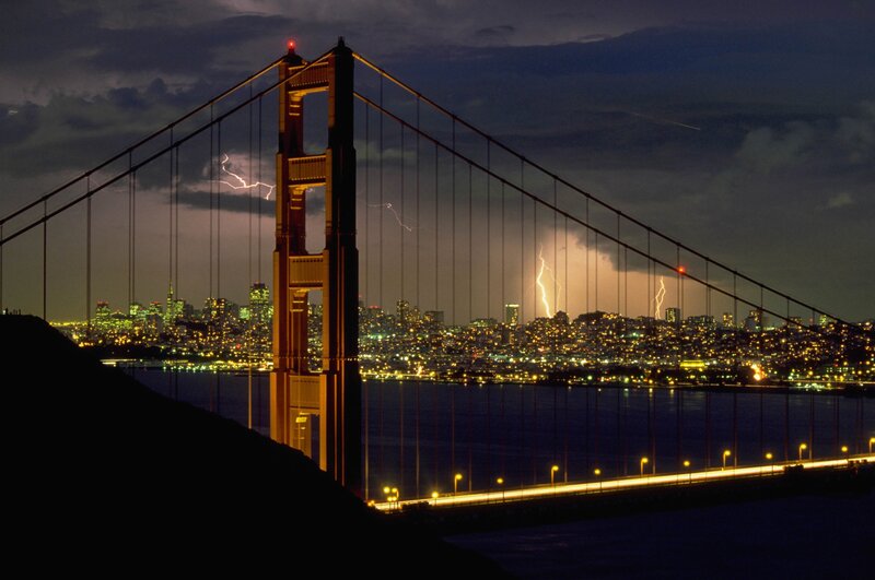 Golden Gate Bridge during storm