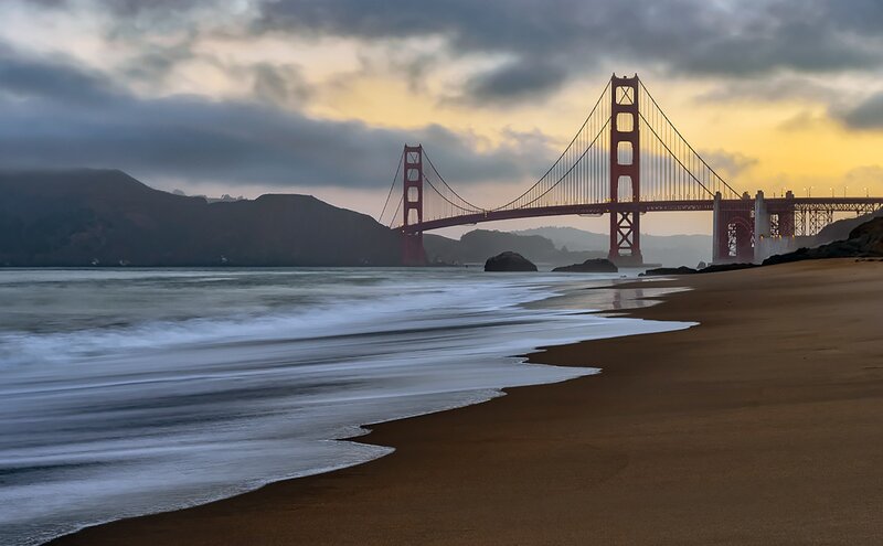 Golden Gate Bridge — Gold, Dramatic, Sunset