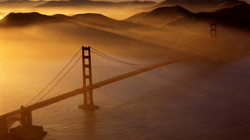 Golden Gate Bridge — Gold, Serene, Sunrise