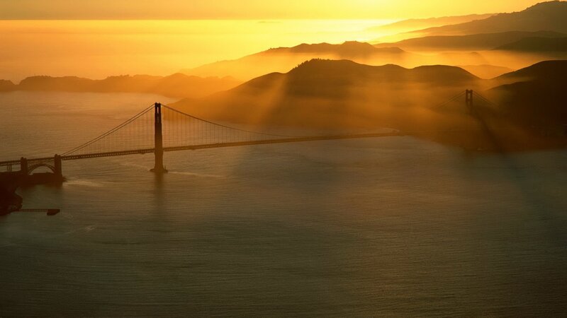 Golden Gate Bridge — Gold, Serene, Sunset