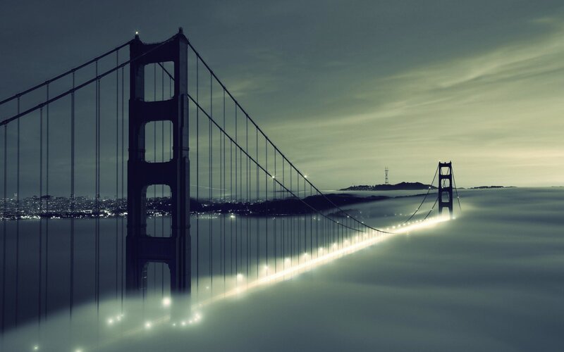 Golden Gate Bridge — Gray, Dramatic, Night, Photograph
