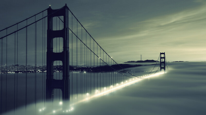 Golden Gate Bridge — Gray, Dramatic, Night