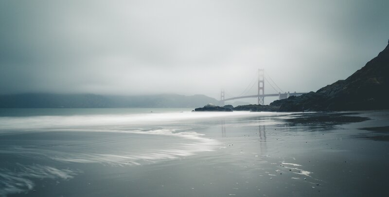 Golden Gate Bridge — Gray, Misty, Photograph, Beach