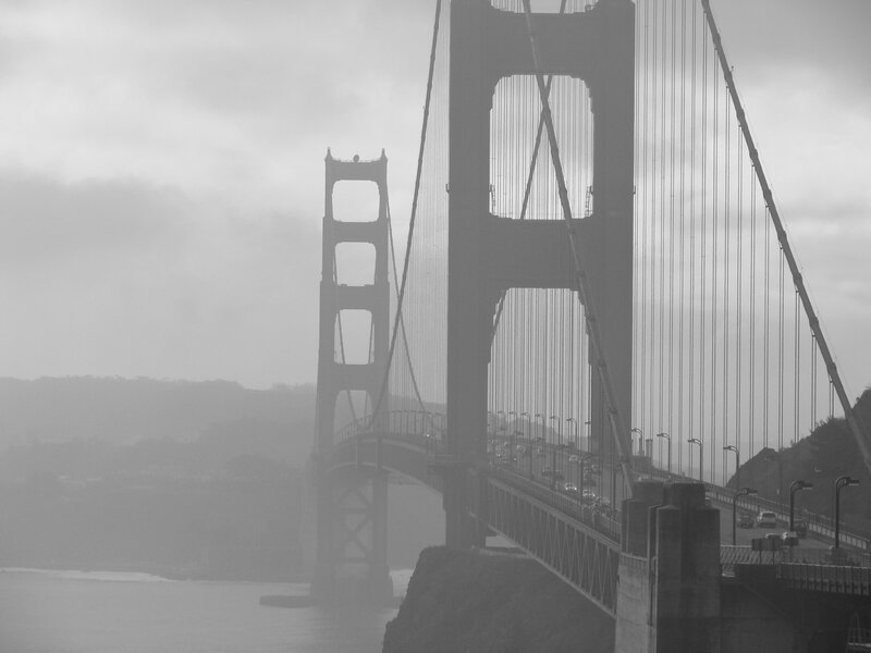 Golden Gate Bridge — Gray, Misty, Photograph, Cars