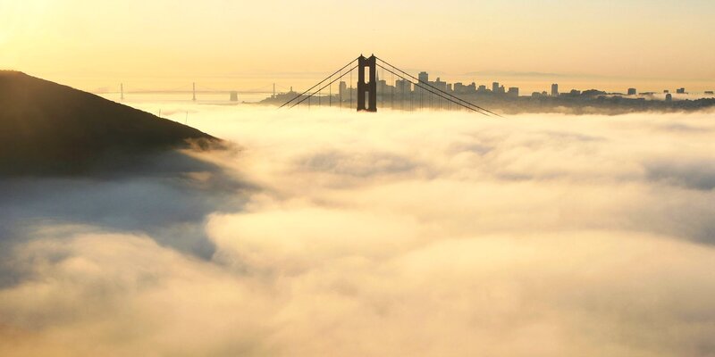 Golden Gate Bridge in morning fog