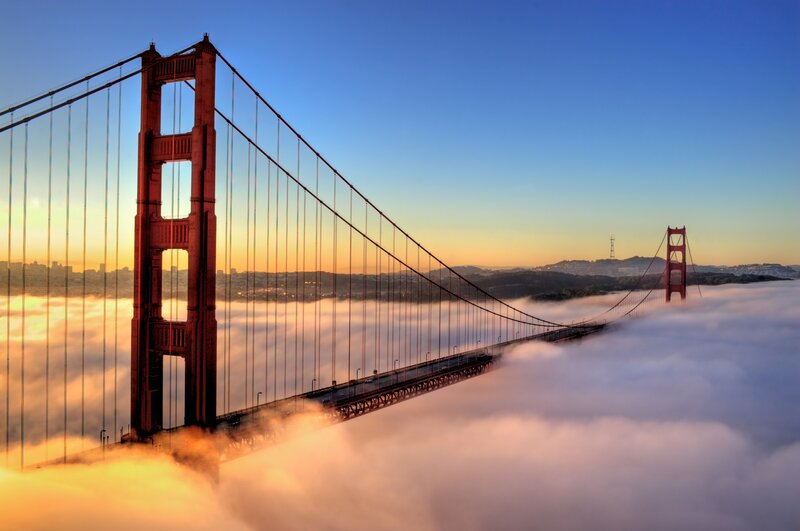 Golden Gate Bridge in morning fog