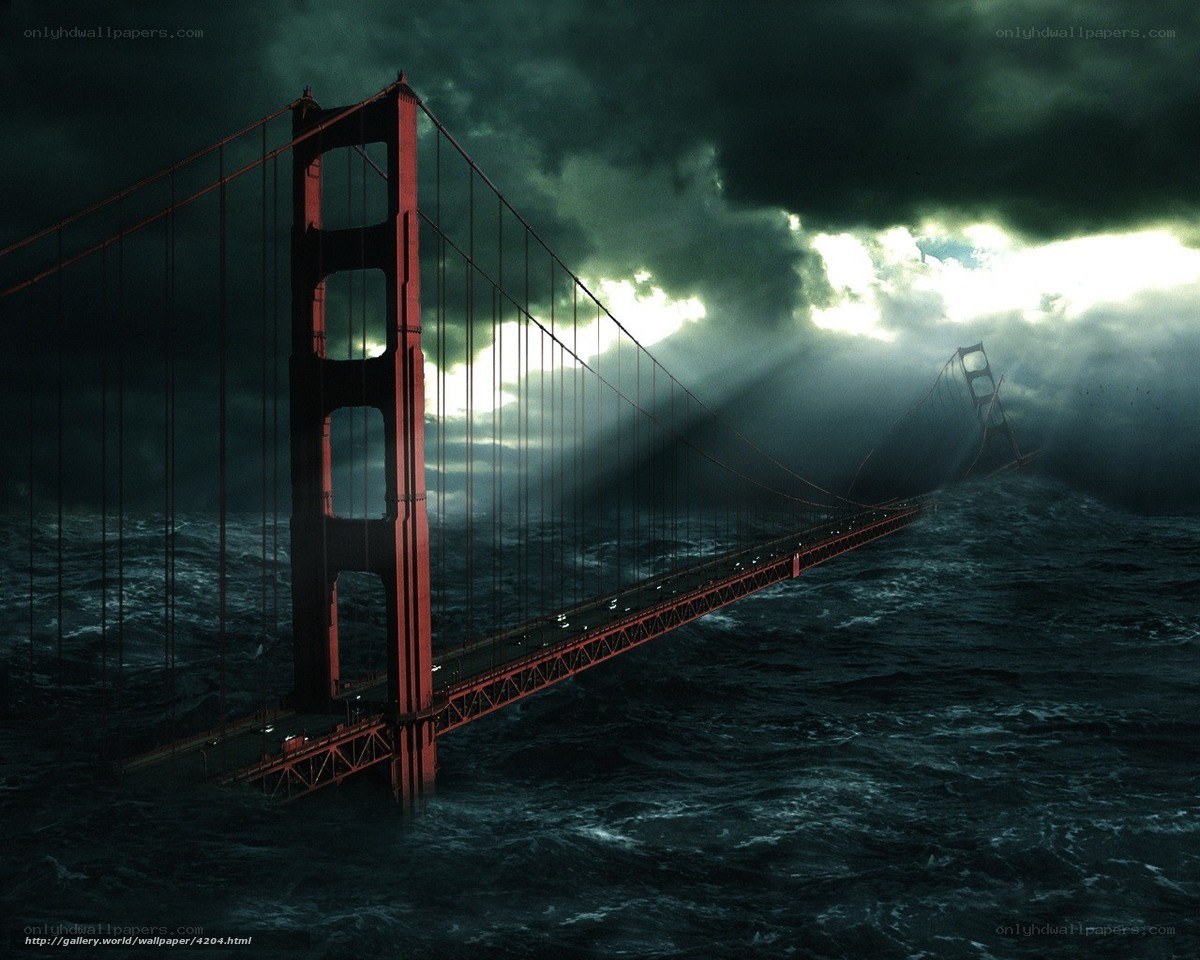 Golden Gate Bridge in storm