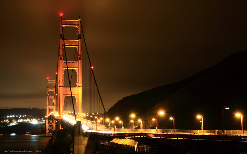 Golden Gate Bridge — Orange, Dramatic, Night, Photograph, Mountain