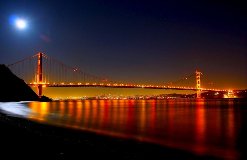 Golden Gate Bridge — Orange, Dramatic, Night, Photograph