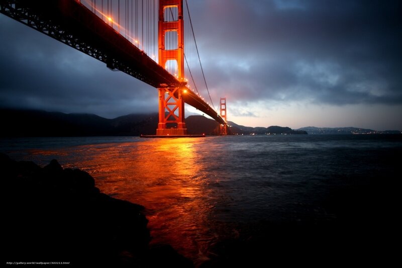 Golden Gate Bridge — Orange, Dramatic, Night, Photograph, Water
