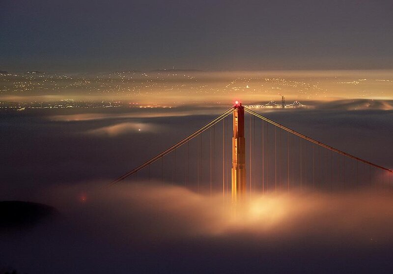 Golden Gate Bridge — Orange, Dramatic, Night