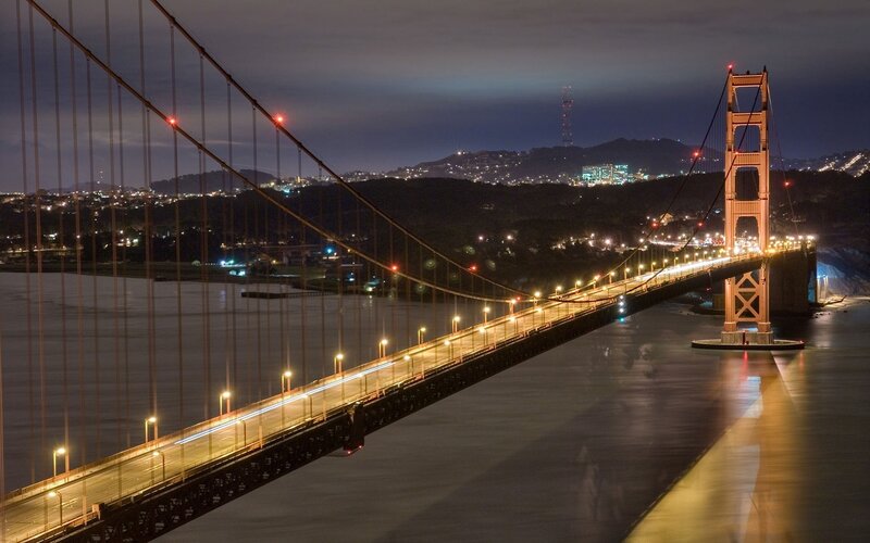 Golden Gate Bridge — Orange, Serene, Night