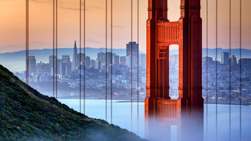 Golden Gate Bridge — Orange, Serene, Sunset, Photograph, San Francisco Skyline