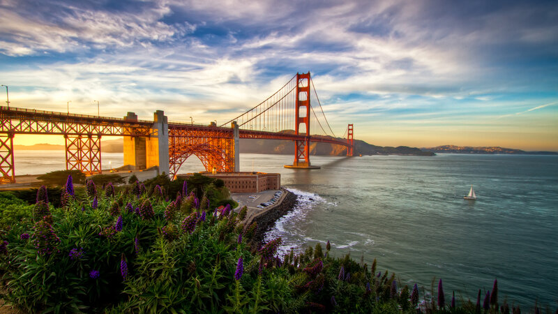 Golden Gate Bridge — Orange, Serene, Sunset, Photograph